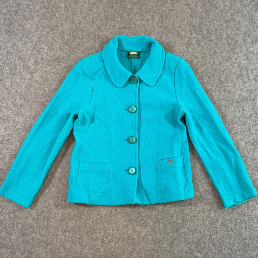 Geiger Vintage Aqua Blue Wool Button Down‎ Pea Coat Women's Size 40 US 10